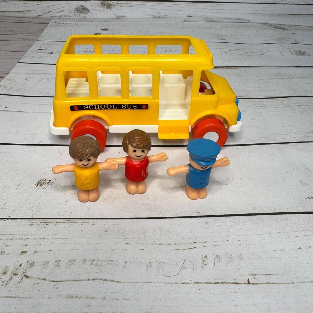 Vintage Arco Yellow School Bus with 3 Figures Hong Kong 1980s Toy Lot
